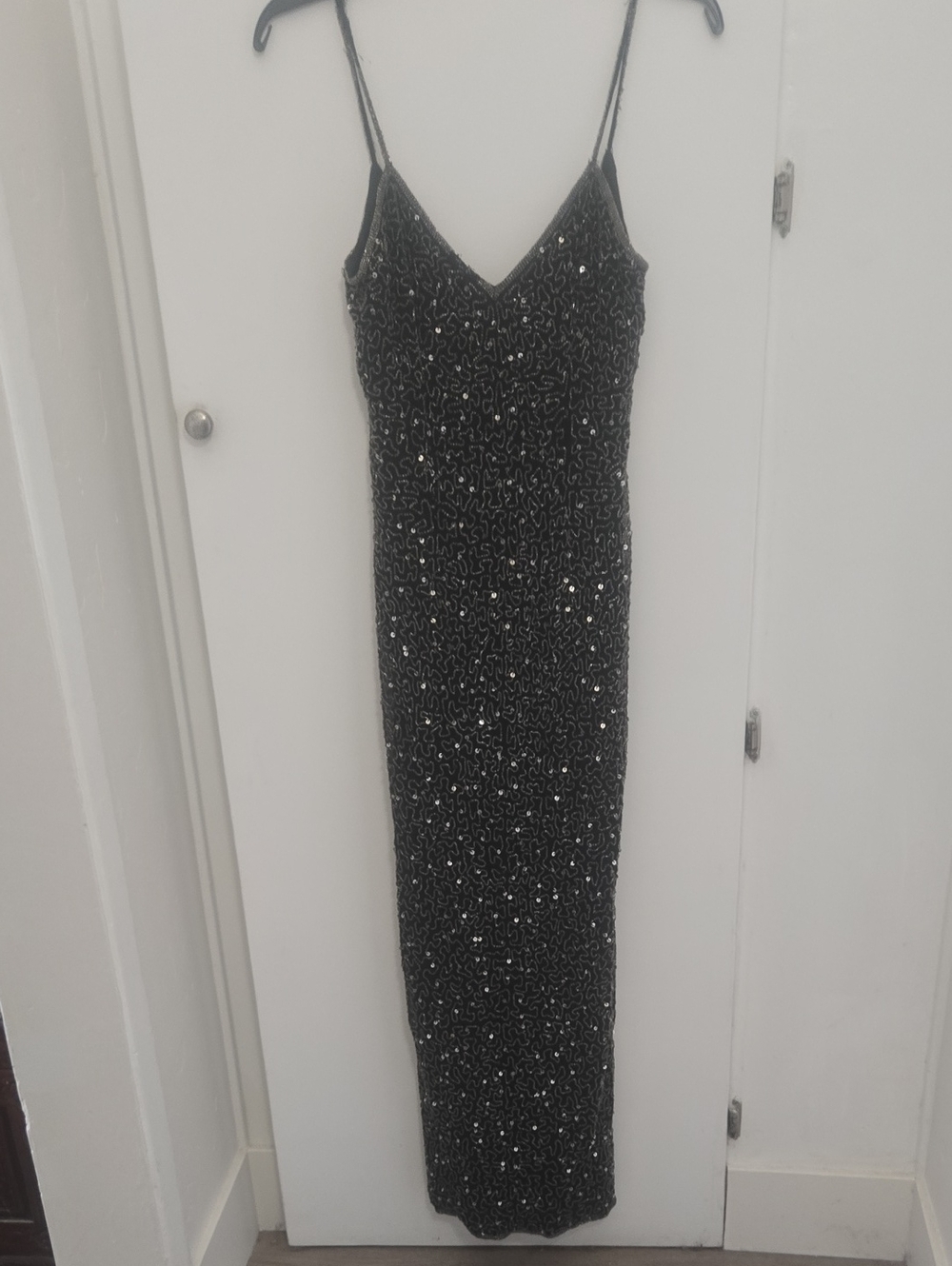 Laurence Kazar Black Sequin Maxi Slip Dress